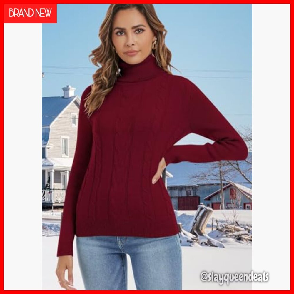 Ribbed Turtleneck Sweater Pullover Cable Knit Lon… - image 4